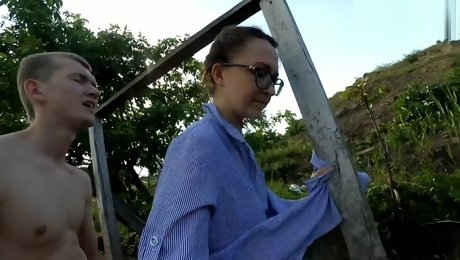 Housewife washes clothes on the river and caught a dick in a pussy