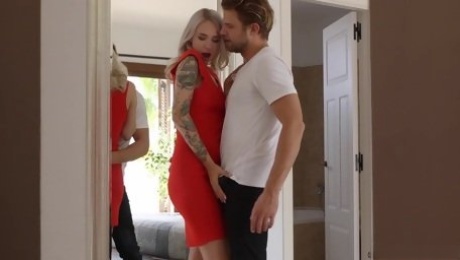 Tattooed hottie Arteya drops her red dress to have amazing sex