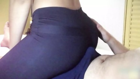 Ass rubbing in leggings till he cums in his underwear