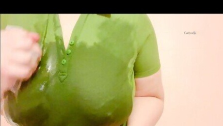 Getting my shirt all wet in the bath and showing big boobs!